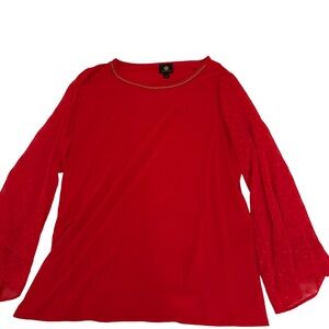 JM Collection Scarlet Blouse with Sheer Sleeves